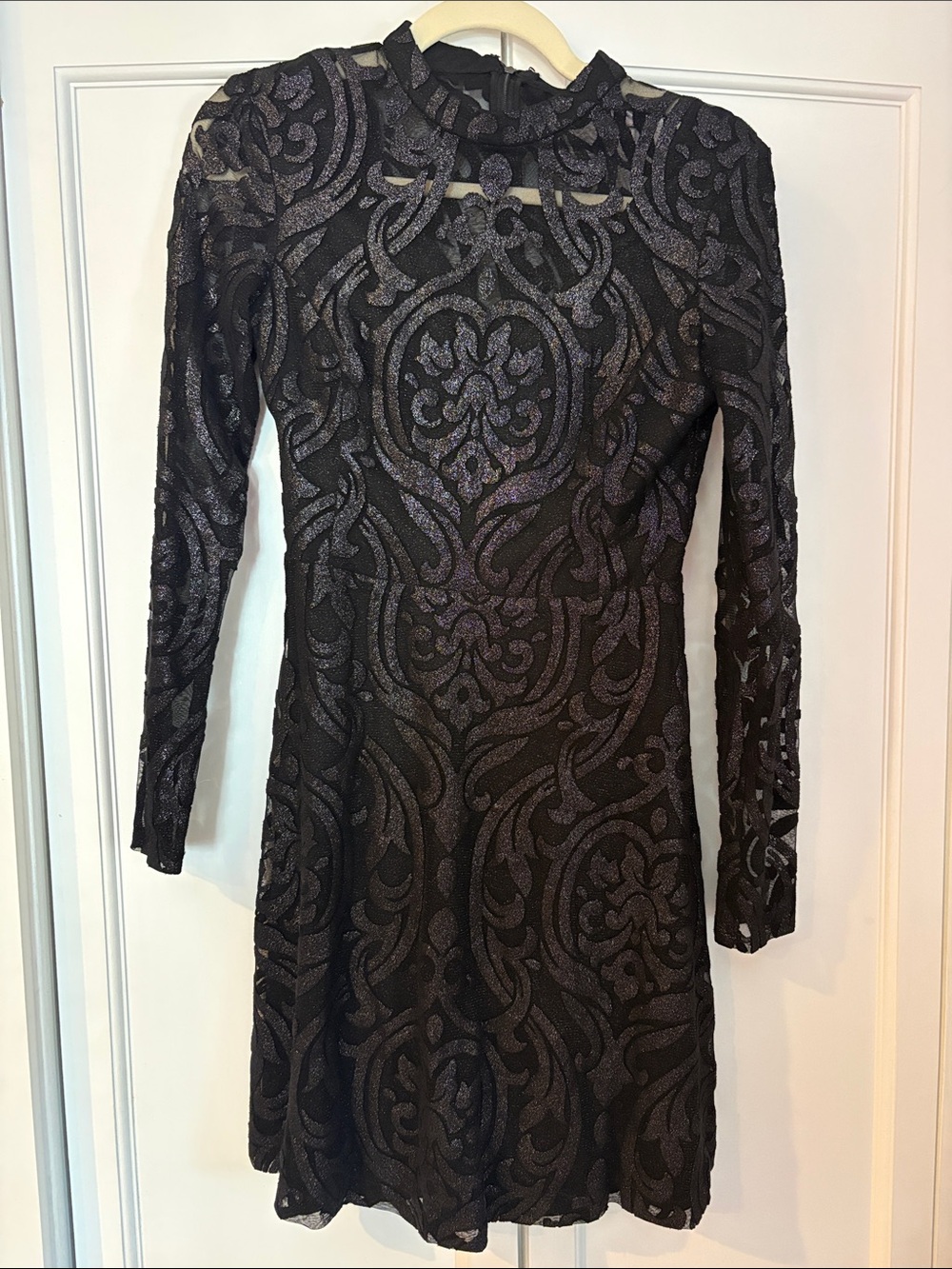 Guess Black Long-Sleeve Lace A-Line Dress